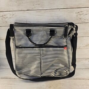 Skip Hop Duo Signature Diaper Bag Black White Striped Tote Crossbody Handbag